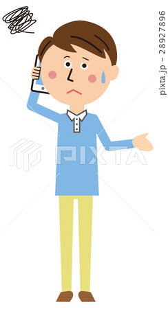 ポップな家族　パパ　通話しながら困る 28927896