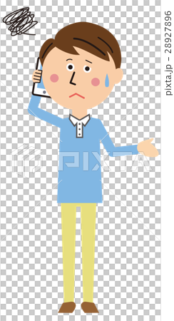 ポップな家族　パパ　通話しながら困る 28927896