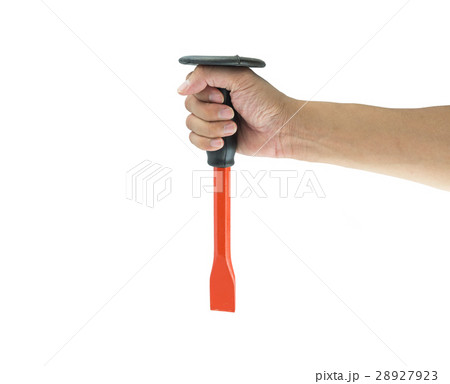 Hand holding chisel for concrete work isolated Hand holding chisel for concrete work isolated 28927923