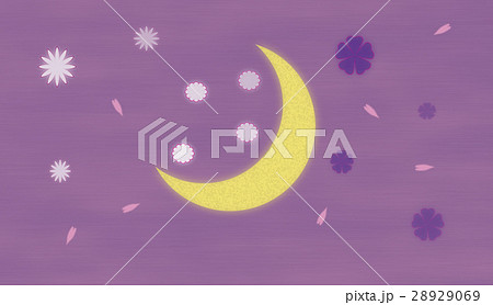 月と花のある和風模様のイラスト素材