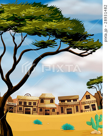 Scene With Buildings In Western Fieldのイラスト素材 2314