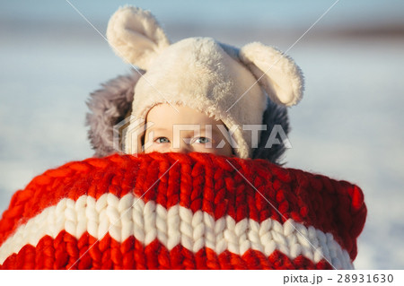 Little girl child sitting on sledges 28931630