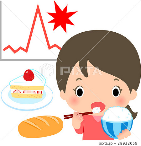 ご飯を食べる女性と血糖値急上昇のイメージ 28932059