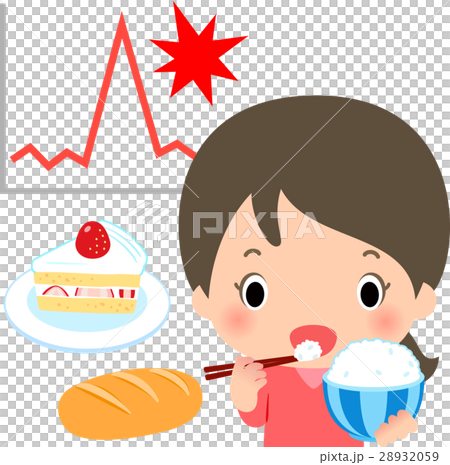 ご飯を食べる女性と血糖値急上昇のイメージ 28932059
