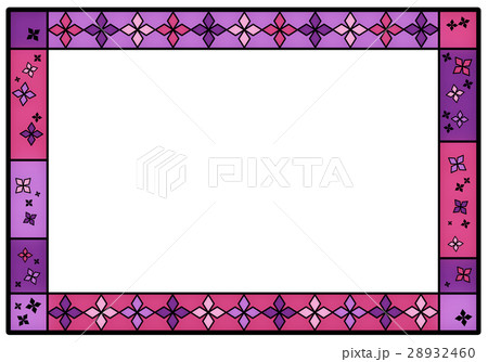 紫の花のステンドグラスフレームのイラスト素材