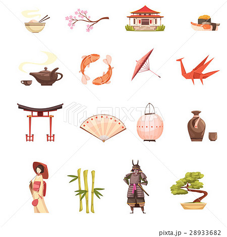 Japan Retro Cartoon Icons Set 28933682