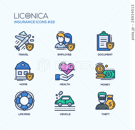 Insurance - coloured modern single line icons set 28934013