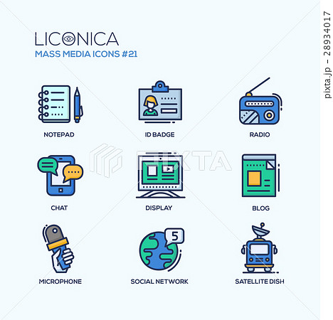 Mass Media Linear Icons Set Chat Electronic Newspaper Video Camera Stock  Vector by ©bsd_studio 202262510