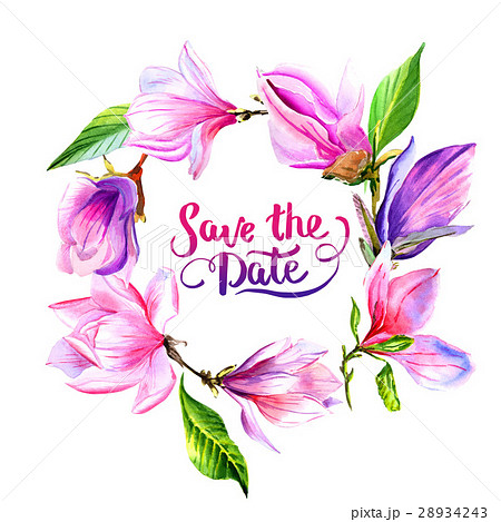 Wildflower magnolia flower wreath in a watercolor 28934243