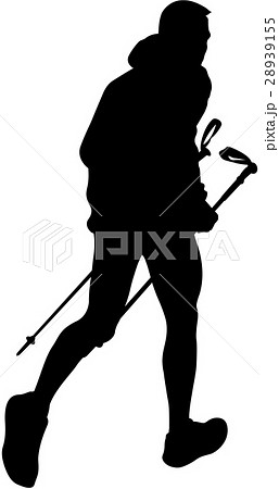 male runner with trekking poles 28939155