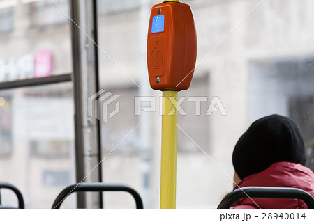Clsoe-up view of ticket reader onboard a tram Clsoe-up view of ticket reader onboard a tram 28940014