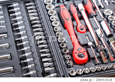 Set of hand tools. Many wrench and tools close-up 28941018