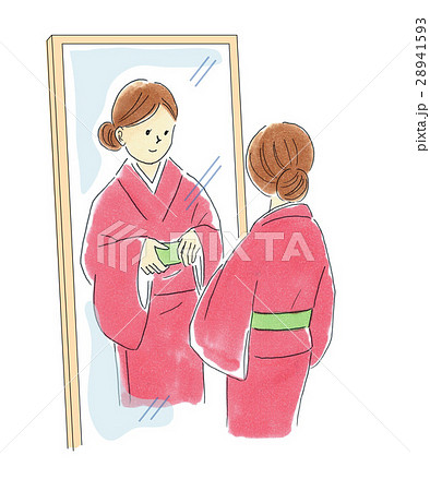 一人で着付けのイラスト素材