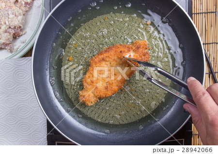 Chef deep fried pork in pan Chef deep fried pork in pan 28942066