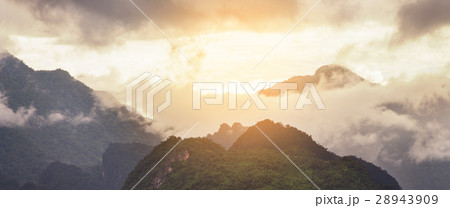 Sunset mountain with the fog at Chiangrai. 28943909