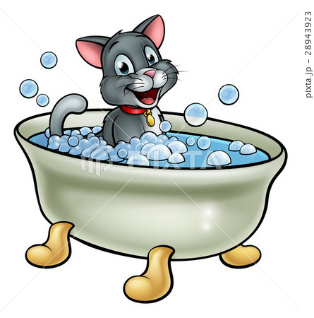 Cartoon Cat Washing In The Bathのイラスト素材