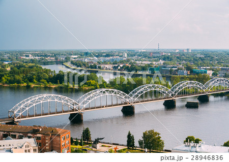 Riga, Latvia. Aerial View Of Railway Bridge Riga, Latvia. Aerial View Of Railway Bridge 28946836