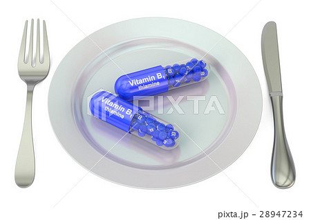 Diet and healthy concept Plate with vitamin B1 28947234
