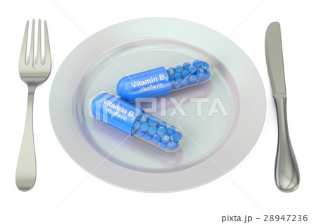 Diet and healthy meal Plate with vitamin B2 28947236