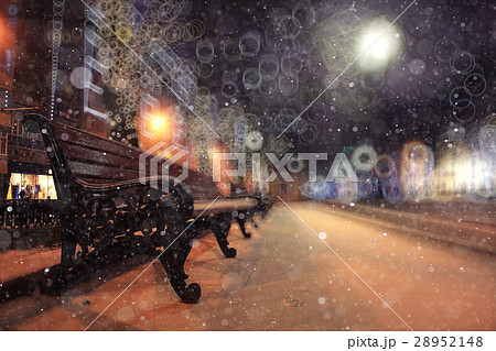 Night winter landscape in the alley of city park Night winter landscape in the alley of city park 28952148