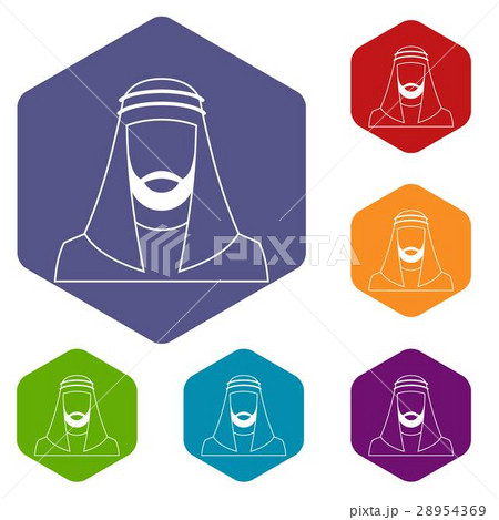 Arabic man in traditional muslim hat icons set Arabic man in traditional muslim hat icons set 28954369