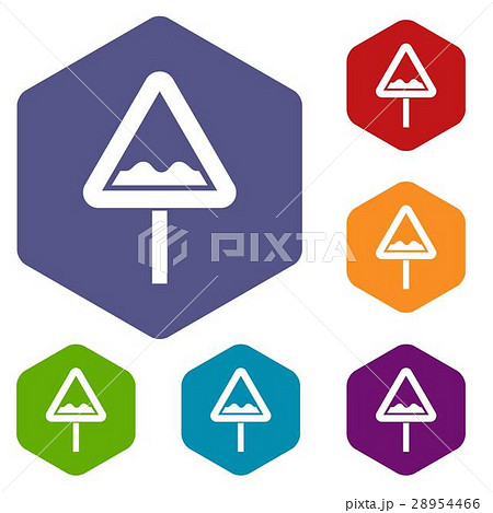 Uneven triangular road sign icons set Uneven triangular road sign icons set 28954466