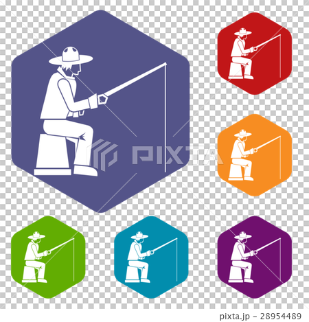 Fisherman with a fishing rod icons set Fisherman with a fishing rod icons set 28954489