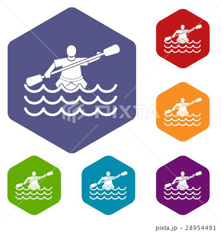 Male athlete in a canoe icons set Male athlete in a canoe icons set 28954491