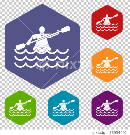 Male athlete in a canoe icons set Male athlete in a canoe icons set 28954491