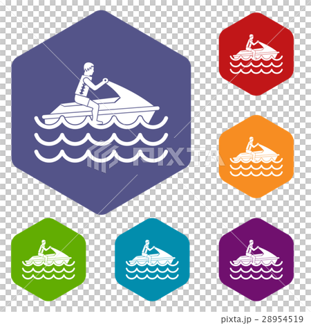 Man on jet ski rides icons set 28954519