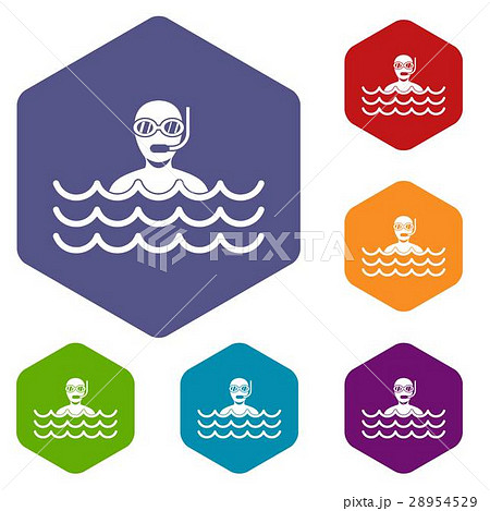 Man with scuba icons set Man with scuba icons set 28954529