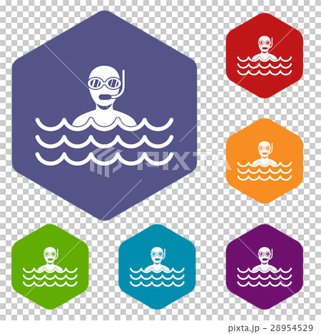 Man with scuba icons set Man with scuba icons set 28954529