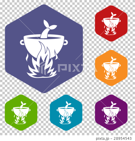 Fish soup on a fire icons set Fish soup on a fire icons set 28954543