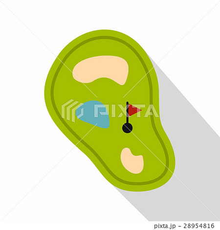 Golf course map with pond icon, flat style Golf course map with pond icon, flat style 28954816