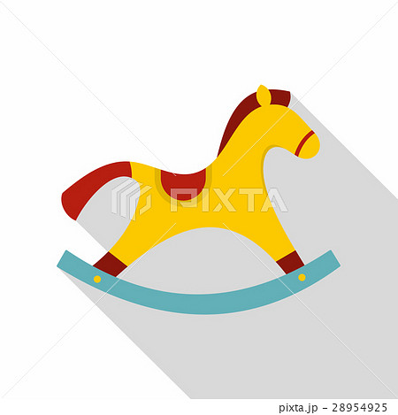 Yellow wooden rocking horse icon, flat style 28954925