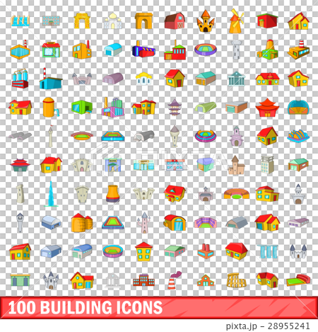 100 building icons set, cartoon style 28955241