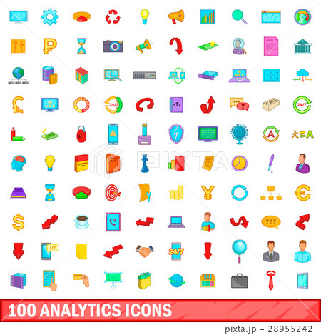 100 analytics icons set, cartoon style 28955242