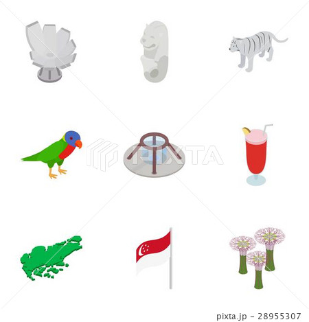Singapore elements icons set, isometric 3d style 28955307