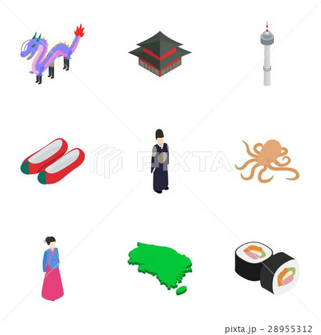 South Korea icons set, isometric 3d style 28955312
