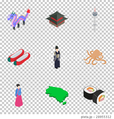 South Korea icons set, isometric 3d style 28955312