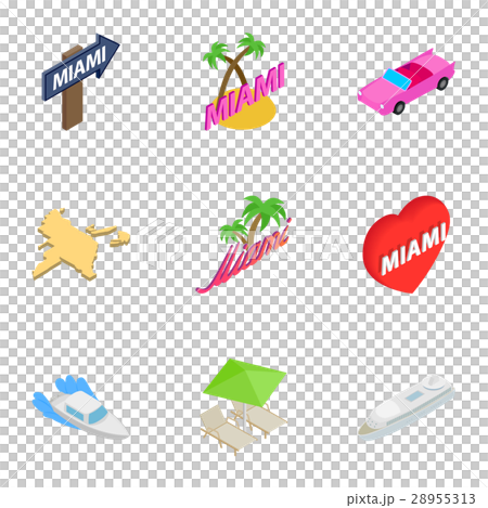 City Miami icons set, isometric 3d style 28955313