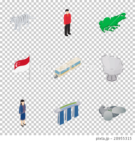 Welcome to Singapore icons set, isometric 3d style 28955315