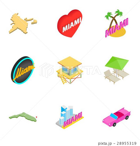 Miami icons set, isometric 3d style 28955319