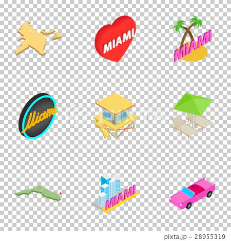 Miami icons set, isometric 3d style 28955319