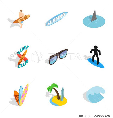 Surf elements icons set, isometric 3d style 28955320