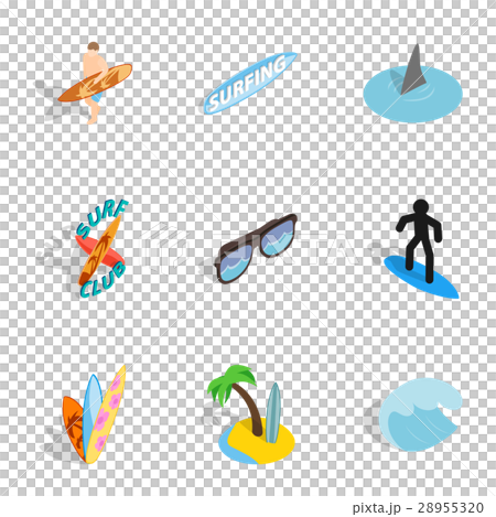 Surf elements icons set, isometric 3d style 28955320