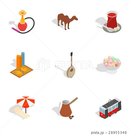 Symbols of Turkey icons set, isometric 3d style 28955348