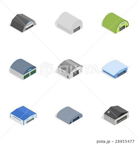 Types of warehouse icons, isometric 3d style Types of warehouse icons, isometric 3d style 28955477