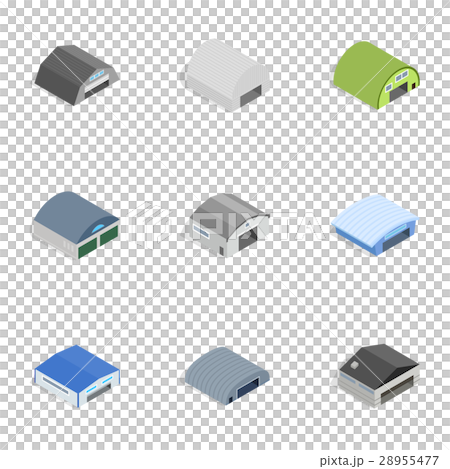 Types of warehouse icons, isometric 3d style Types of warehouse icons, isometric 3d style 28955477