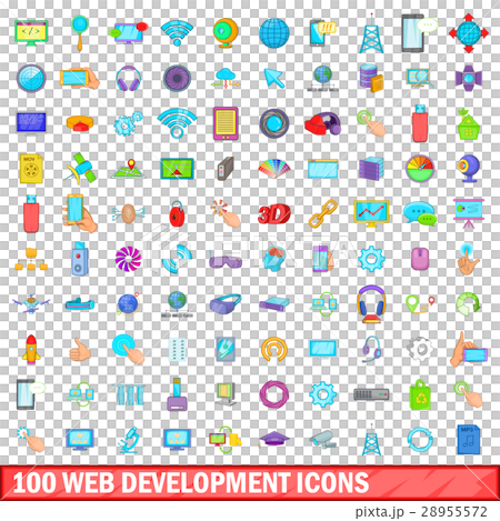 100 web development icons set, cartoon style 28955572